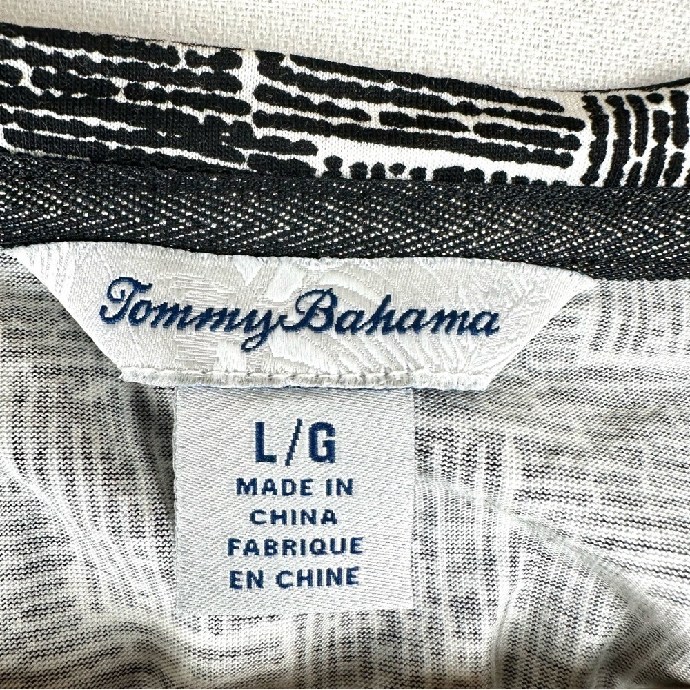 Tommy Bahama Geo Cotton Modal Wrap Waist Knit‎ Shirt Black White Office - Picture 6 of 9